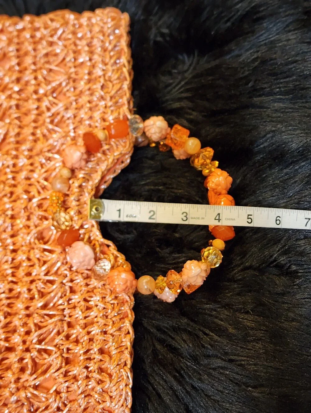 Gorgeous Handwoven Floral Beaded Handle Straw Tote Bag in Coral Orange